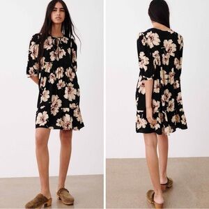 NWT BA&SH Katia Dress Black Floral Babydoll Dress Size 1 or Small